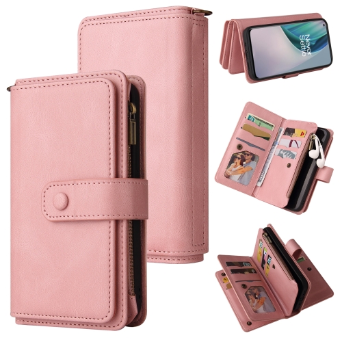 

For OnePlus Nord N10 5G Skin Feel PU + TPU Horizontal Flip Leather Case With Holder & 15 Cards Slot & Wallet & Zipper Pocket & Lanyard(Pink)