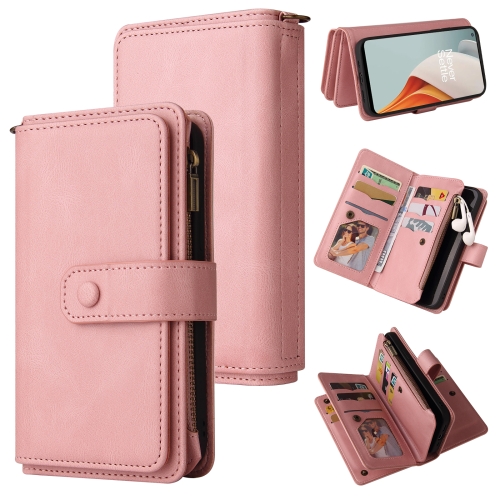 

For OnePlus Nord N100 5G Skin Feel PU + TPU Horizontal Flip Leather Case With Holder & 15 Cards Slot & Wallet & Zipper Pocket & Lanyard(Pink)