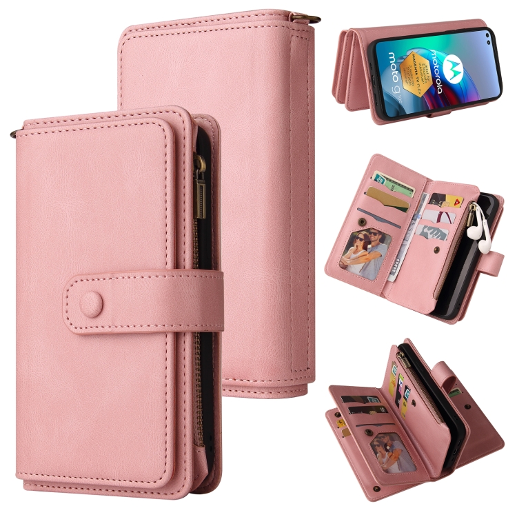 

For Motorola Edge S Skin Feel PU + TPU Horizontal Flip Leather Case With Holder & 15 Cards Slot & Wallet & Zipper Pocket & Lanyard(Pink)