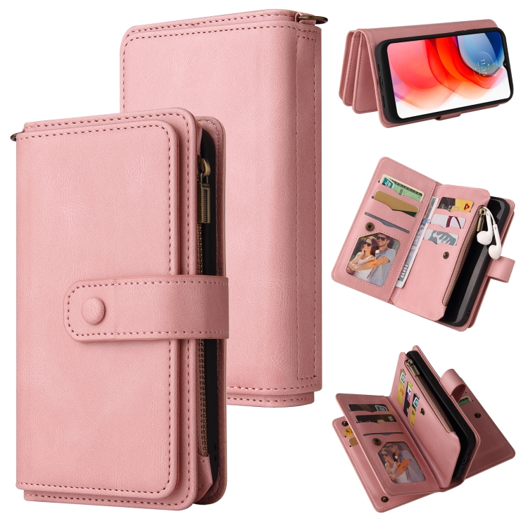 

For Motorola Moto G Play (2021) Skin Feel PU + TPU Horizontal Flip Leather Case With Holder & 15 Cards Slot & Wallet & Zipper Pocket & Lanyard(Pink)