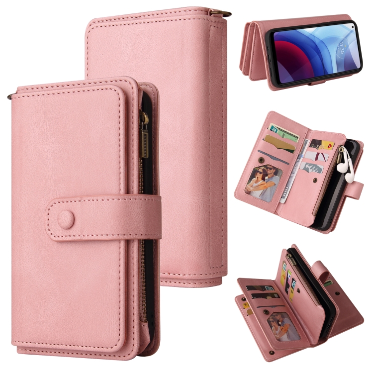 

For Motorola Moto G Power (2021) Skin Feel PU + TPU Horizontal Flip Leather Case With Holder & 15 Cards Slot & Wallet & Zipper Pocket & Lanyard(Pink)