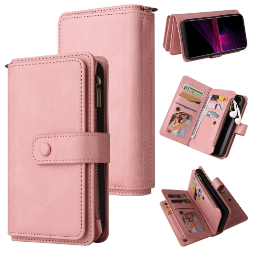 

For Sony Xperia 1 III Skin Feel PU + TPU Horizontal Flip Leather Case With Holder & 15 Cards Slot & Wallet & Zipper Pocket & Lanyard(Pink)