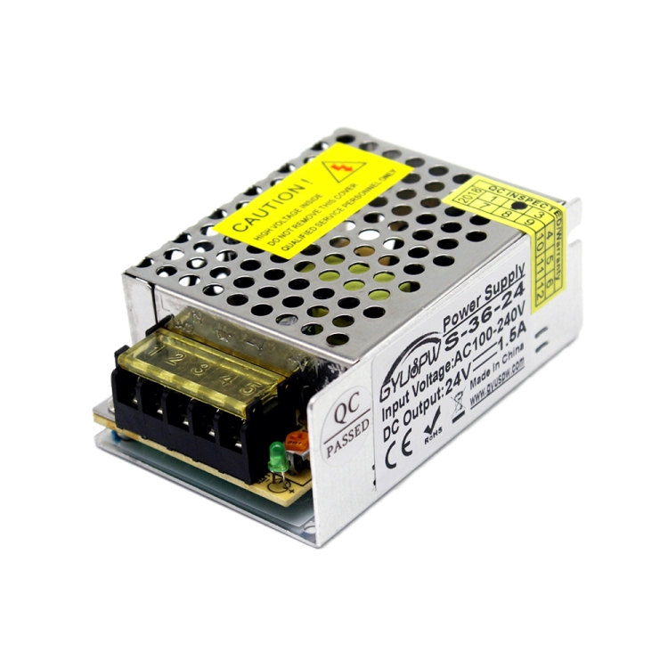 

S-36-24 DC24V 1.5A 36W LED Regulated Switching Power Supply, Size: 86 x 58 x 33mm