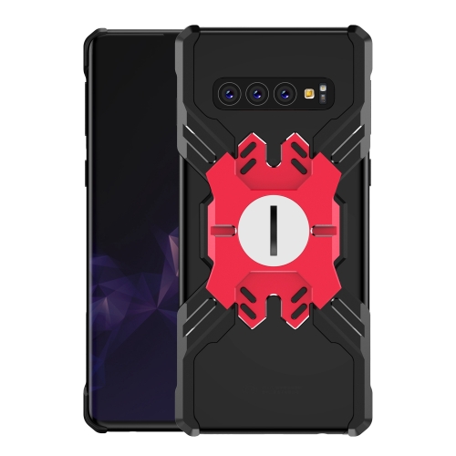 

For Galaxy S10 Plus Hero Series Anti-fall Wear-resistant Metal Protective Case with Bracket(Black Red)