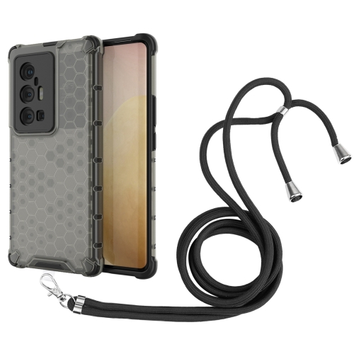 

For vivo X70 Pro Plus Shockproof Honeycomb PC + TPU Case with Neck Lanyard(Black)