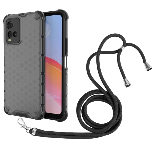 

For vivo Y21 Shockproof Honeycomb PC + TPU Case with Neck Lanyard(Black)