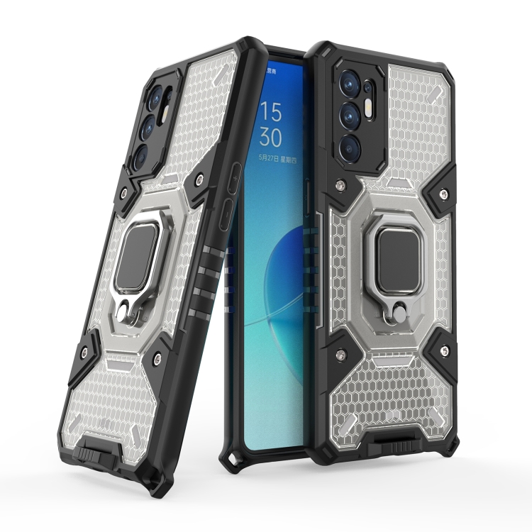 

For OPPO Reno6 4G Overseas Version Space PC + TPU Ring Holder Protective Case(Silver)