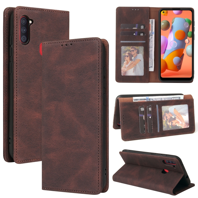 

For Samsung Galaxy A11 US Version Simple Suction Closure Horizontal Flip Leather Case with Holder & Card Slot & Wallet(Brown)