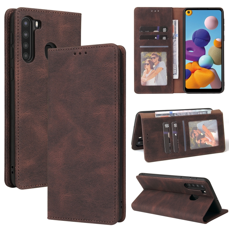 

For Samsung Galaxy A21 EU Version Simple Suction Closure Horizontal Flip Leather Case with Holder & Card Slot & Wallet(Brown)