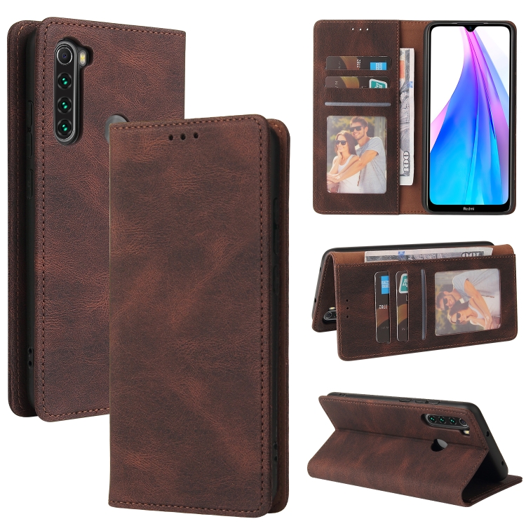 

For Xiaomi Redmi Note 8T Simple Suction Closure Horizontal Flip Leather Case with Holder & Card Slot & Wallet(Brown)