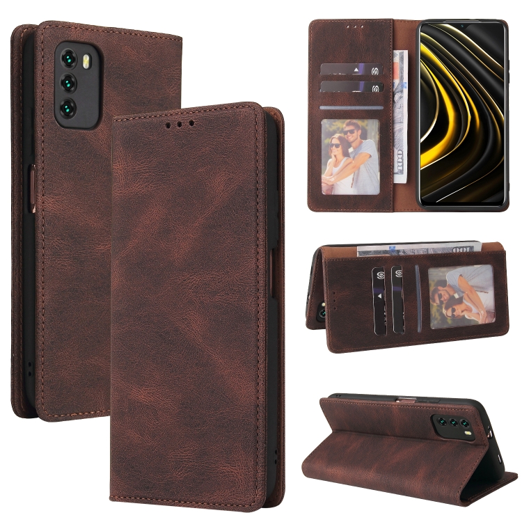 

For Xiaomi Poco M3 Simple Suction Closure Horizontal Flip Leather Case with Holder & Card Slot & Wallet(Brown)