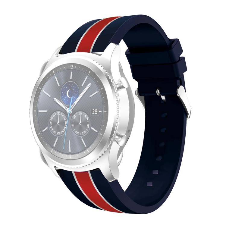 

For Apple Watch Series 5 & 4 44mm / 3 & 2 & 1 42mm Silicone Stripe Printed Watchband(Blue Red)