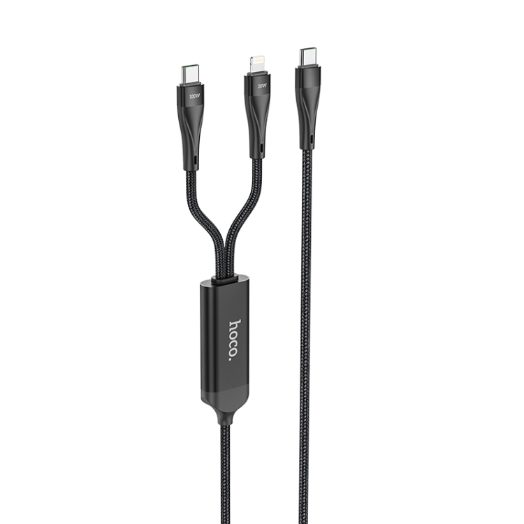

hoco U102 Super 100W 2 in 1 Charging Data Cable USB-C / Type-C to USB-C / Type-C + 8 Pin Cable, Cable Length: 1.5m(Black)