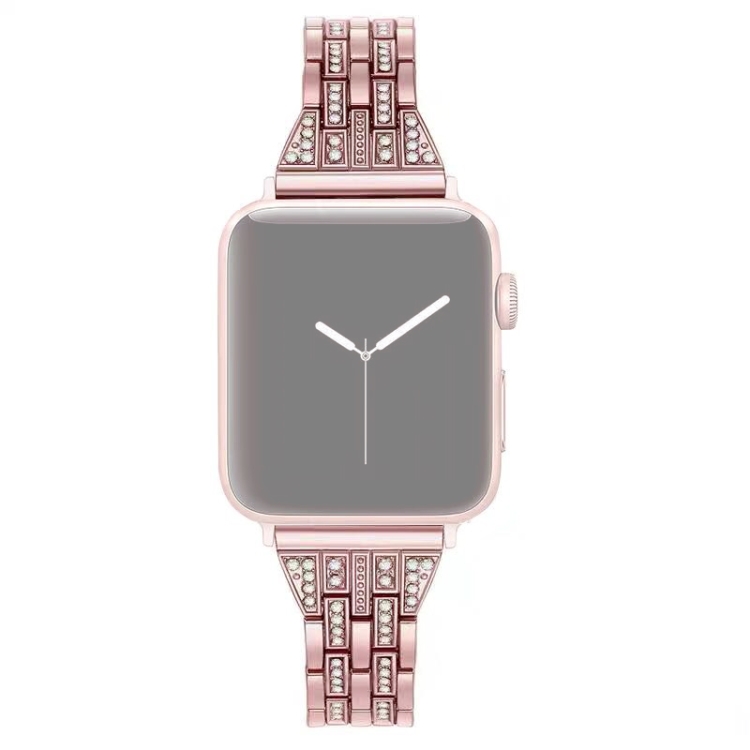 

For Apple Watch Series 5 & 4 44mm / 3 & 2 & 1 42mm Double Row Diamond Alloy Watchband(Rose Gold)