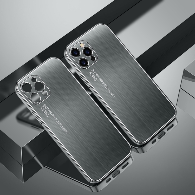 

Cool Sharp Series Aluminum Plate Brushed Lens All-inclusive Protective Case For iPhone 13 Pro Max(Space Gray)