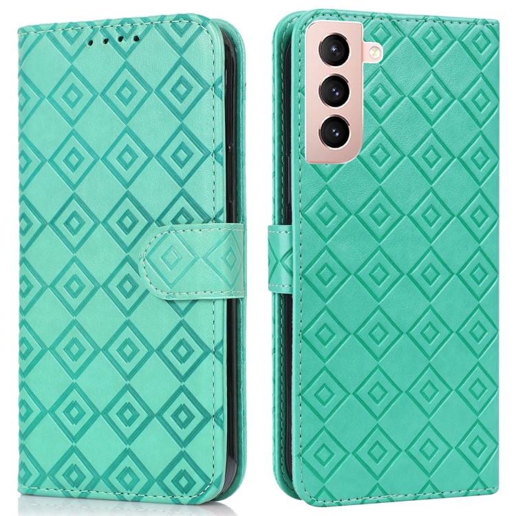 

For Samsung Galaxy S21+ 5G Embossed Big Small Concentric Squares Pattern Horizontal Flip Leather Case with Card Slot & Holder & Wallet(Green)