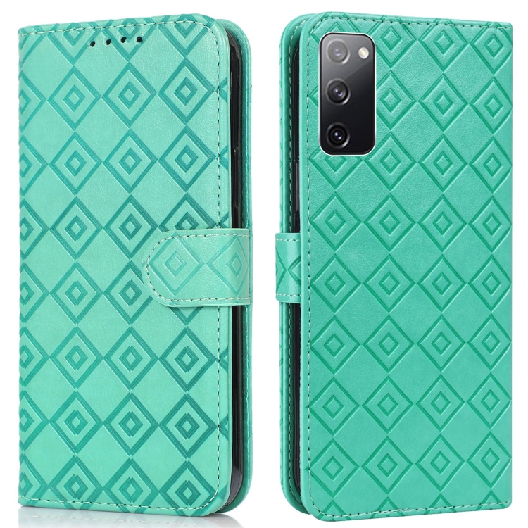 

For Samsung Galaxy S20 FE Embossed Big Small Concentric Squares Pattern Horizontal Flip Leather Case with Card Slot & Holder & Wallet(Green)