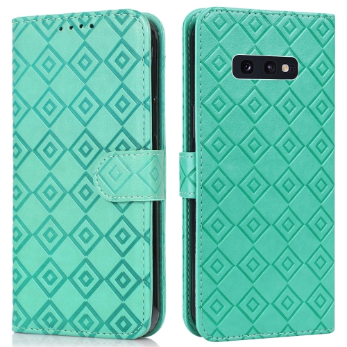 

For Samsung Galaxy S10e Embossed Big Small Concentric Squares Pattern Horizontal Flip Leather Case with Card Slot & Holder & Wallet(Green)