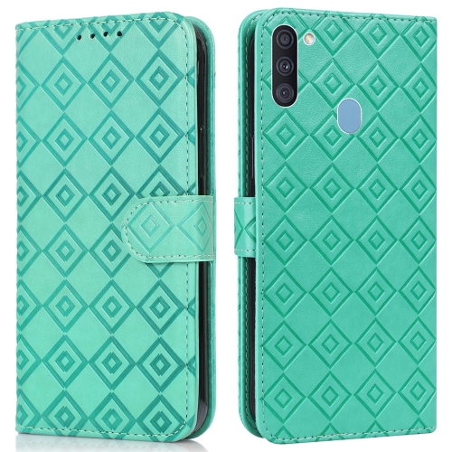 

For Samsung Galaxy A11 / M11 Embossed Big Small Concentric Squares Pattern Horizontal Flip Leather Case with Card Slot & Holder & Wallet(Green)