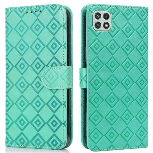 

For Samsung Galaxy A22 5G Embossed Big Small Concentric Squares Pattern Horizontal Flip Leather Case with Card Slot & Holder & Wallet(Green)