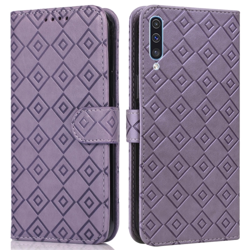 

For Samsung Galaxy A30s / A50s / A50 Embossed Big Small Concentric Squares Pattern Horizontal Flip Leather Case with Card Slot & Holder & Wallet(Purple)