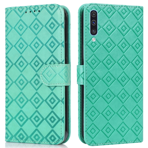 

For Samsung Galaxy A30s / A50s / A50 Embossed Big Small Concentric Squares Pattern Horizontal Flip Leather Case with Card Slot & Holder & Wallet(Green)