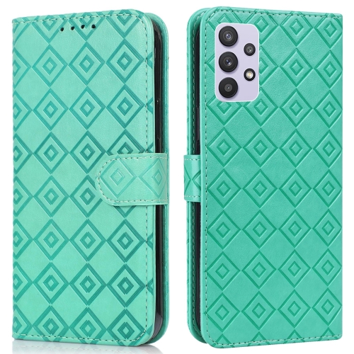 

For Samsung Galaxy A32 5G Embossed Big Small Concentric Squares Pattern Horizontal Flip Leather Case with Card Slot & Holder & Wallet(Green)