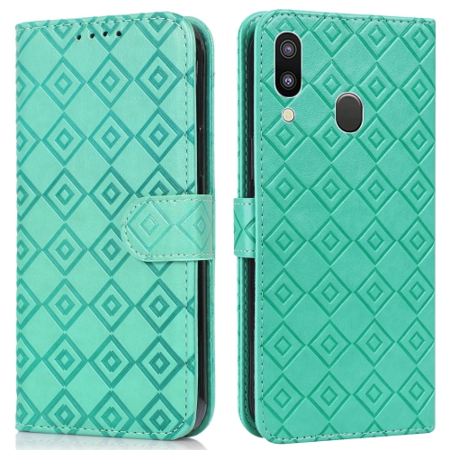 

For Samsung Galaxy A40 Embossed Big Small Concentric Squares Pattern Horizontal Flip Leather Case with Card Slot & Holder & Wallet(Green)
