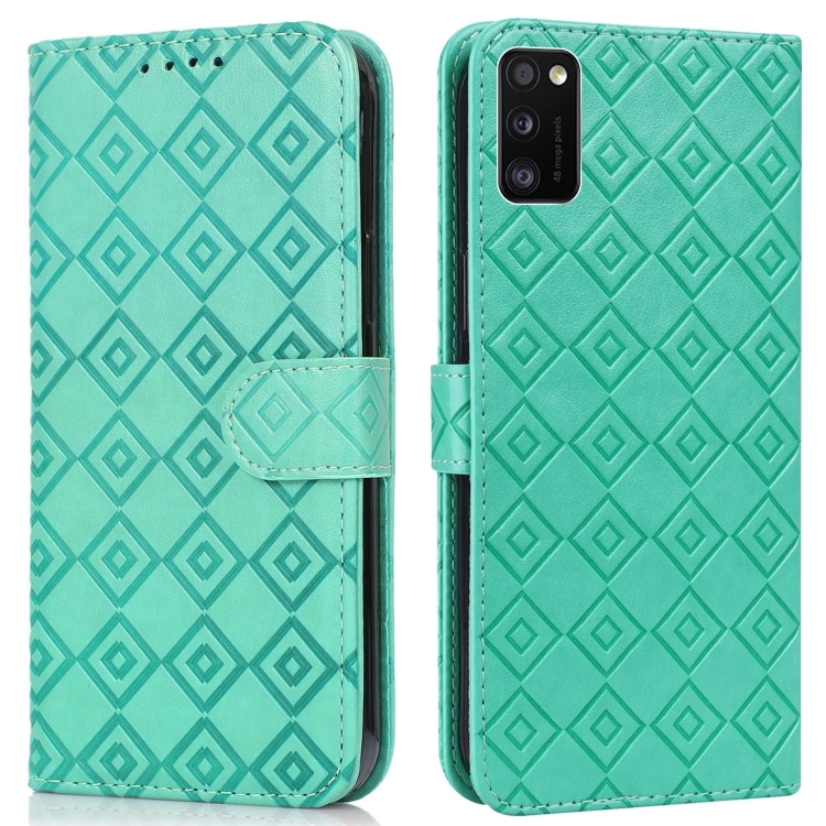 

For Samsung Galaxy A41 Embossed Big Small Concentric Squares Pattern Horizontal Flip Leather Case with Card Slot & Holder & Wallet(Green)