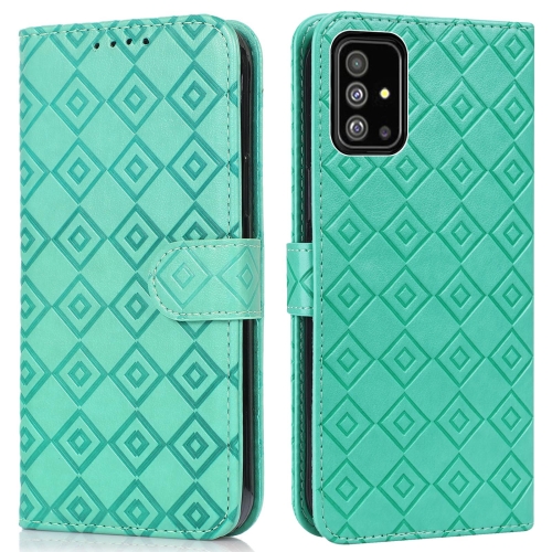 

For Samsung Galaxy A51 4G Embossed Big Small Concentric Squares Pattern Horizontal Flip Leather Case with Card Slot & Holder & Wallet(Green)