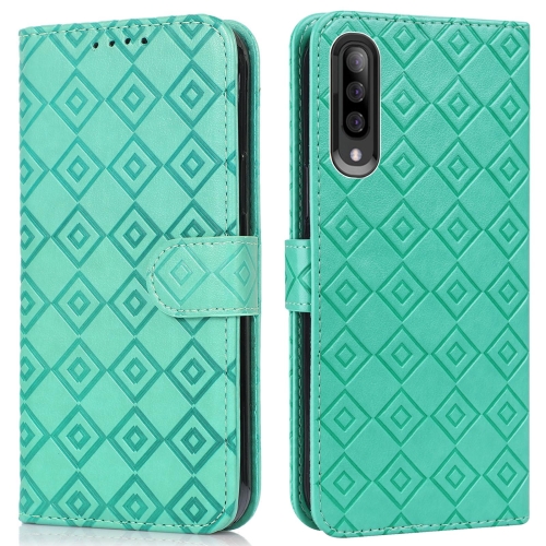 

For Samsung Galaxy A70 / A70s Embossed Big Small Concentric Squares Pattern Horizontal Flip Leather Case with Card Slot & Holder & Wallet(Green)