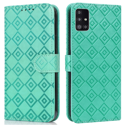 

For Samsung Galaxy A Quantum / A71 5G Embossed Big Small Concentric Squares Pattern Horizontal Flip Leather Case with Card Slot & Holder & Wallet(Green)