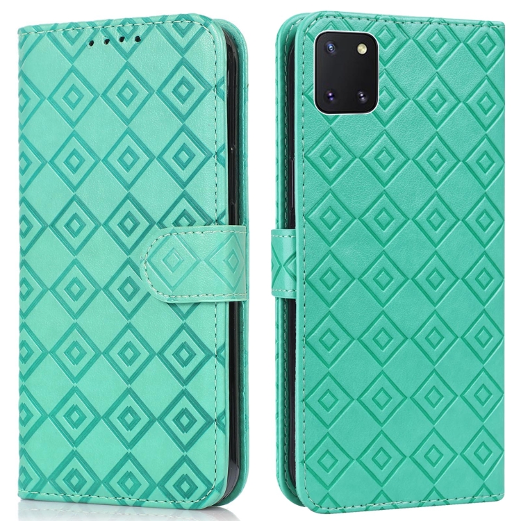

For Samsung Galaxy Note10 Lite / A81 Embossed Big Small Concentric Squares Pattern Horizontal Flip Leather Case with Card Slot & Holder & Wallet(Green)