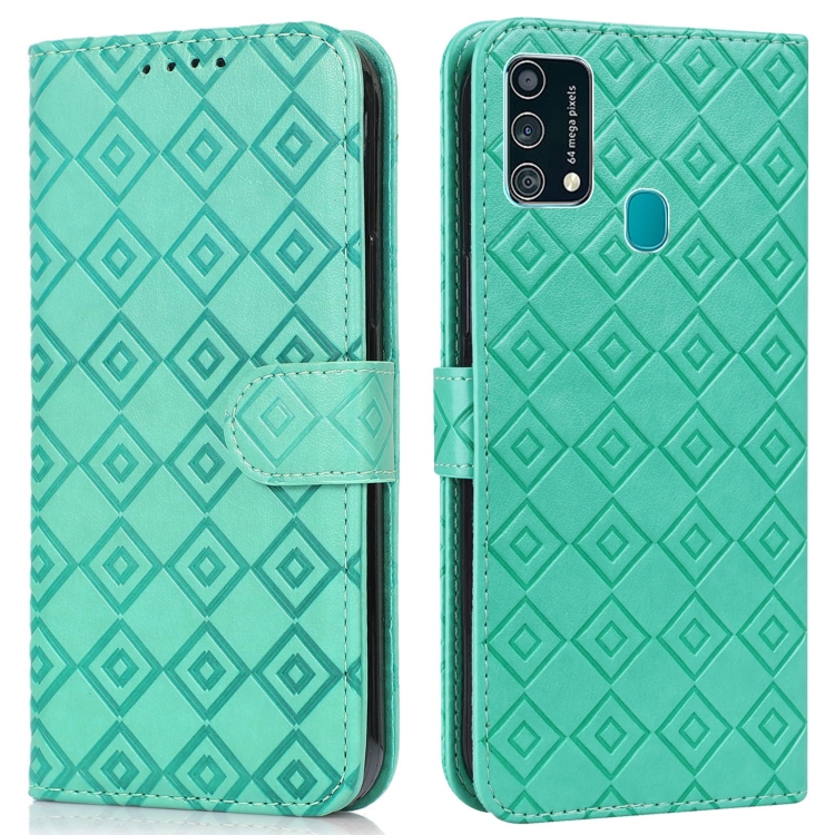

For Samsung Galaxy F41 / M31 Embossed Big Small Concentric Squares Pattern Horizontal Flip Leather Case with Card Slot & Holder & Wallet(Green)