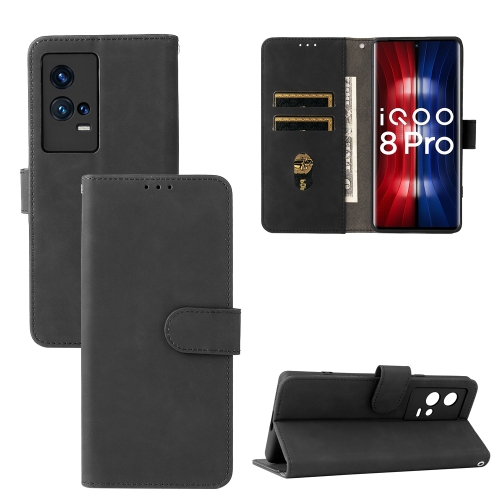 

For vivo iQOO 8 Pro Solid Color Skin Feel Magnetic Buckle Horizontal Flip PU Leather Case with Holder & Card Slots & Wallet(Black)