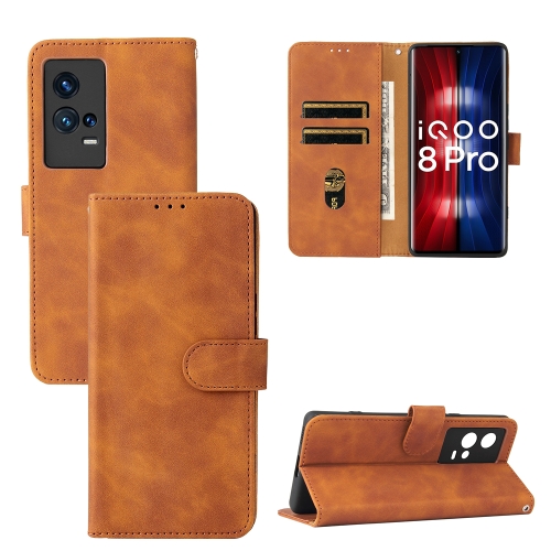 

For vivo iQOO 8 Pro Solid Color Skin Feel Magnetic Buckle Horizontal Flip PU Leather Case with Holder & Card Slots & Wallet(Brown)