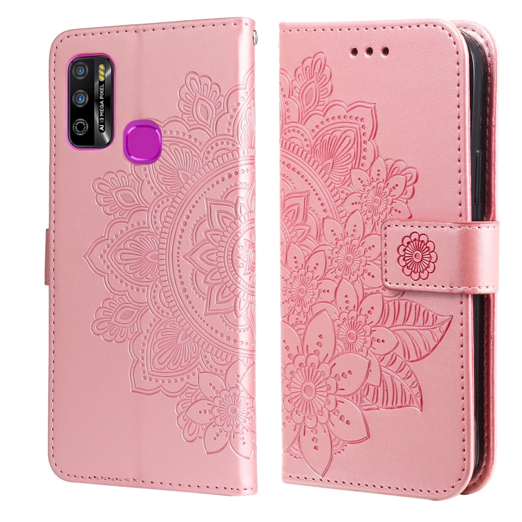 

For Infinix Hot 9 Play 7-petal Flowers Embossing Pattern Horizontal Flip PU Leather Case with Holder & Card Slots & Wallet & Photo Frame(Rose Gold)