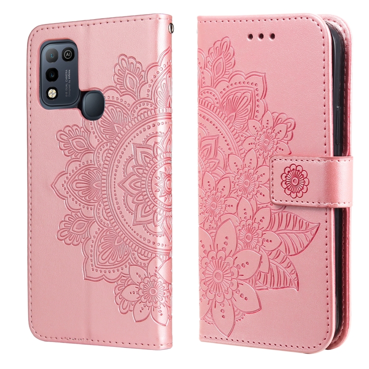 

For Infinix Hot 10 Play 7-petal Flowers Embossing Pattern Horizontal Flip PU Leather Case with Holder & Card Slots & Wallet & Photo Frame(Rose Gold)