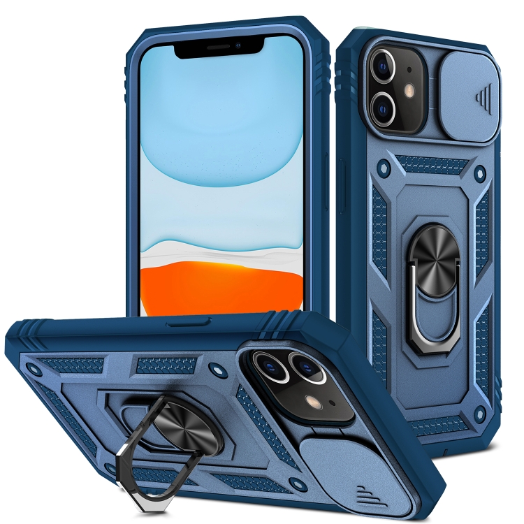 

Sliding Camera Cover Design TPU + PC Protective Case with 360 Degree Rotating Holder & Card Slot For iPhone 11(Blue+Blue)