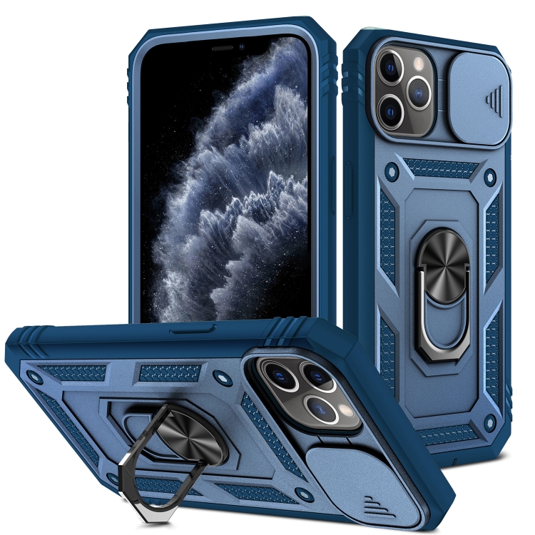 

Sliding Camera Cover Design TPU + PC Protective Case with 360 Degree Rotating Holder & Card Slot For iPhone 11 Pro(Blue+Blue)