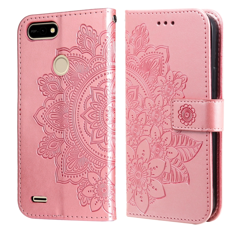 

For Tecno Pop 2 F 7-petal Flowers Embossing Pattern Horizontal Flip PU Leather Case with Holder & Card Slots & Wallet & Photo Frame(Rose Gold)