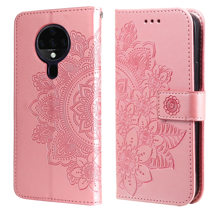 

For Tecno Spark 6 7-petal Flowers Embossing Pattern Horizontal Flip PU Leather Case with Holder & Card Slots & Wallet & Photo Frame(Rose Gold)