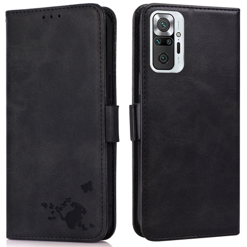 

For Xiaomi Redmi Note 10 Pro Max Embossed Cat Butterflies Pattern Horizontal Flip Leather Case with Card Slot & Holder & Wallet(Black)