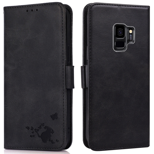 

For Samsung Galaxy S9 Embossed Cat Butterflies Pattern Horizontal Flip Leather Case with Card Slot & Holder & Wallet(Black)