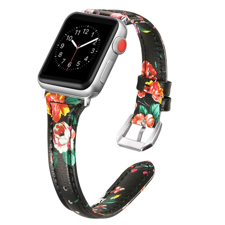 

For Apple Watch Series 6 & SE & 5 & 4 40mm / 3 & 2 & 1 38mm T-shaped Genuine Leather Watchband(Black + Red)