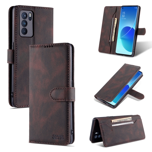 

For OPPO Reno6 Pro 5G AZNS Dream II Skin Feel PU+TPU Horizontal Flip Leather Case with Holder & Card Slots & Wallet(Coffee)