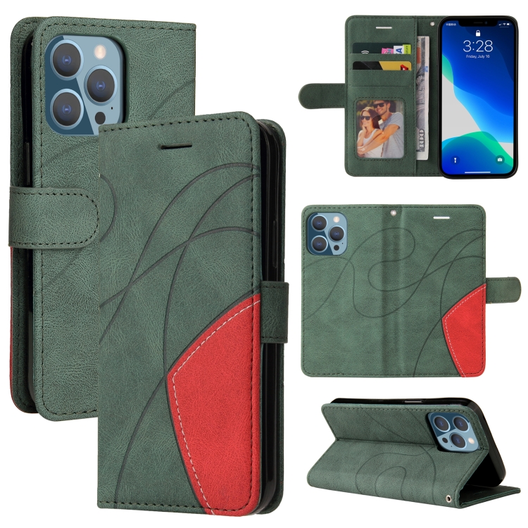 

Dual-color Splicing Horizontal Flip PU Leather Case with Holder & Card Slots & Wallet For iPhone 13 Pro(Green)