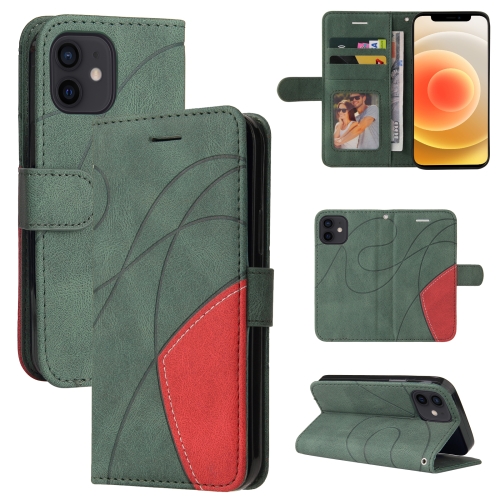 

Dual-color Splicing Horizontal Flip PU Leather Case with Holder & Card Slots & Wallet For iPhone 13 mini(Green)