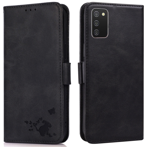 

For Samsung Galaxy A02s / M02s Embossed Cat Butterflies Pattern Horizontal Flip Leather Case with Card Slot & Holder & Wallet(Black)