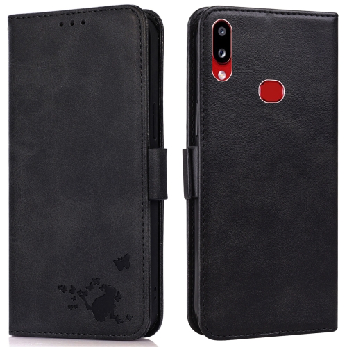 

For Samsung Galaxy A10s Embossed Cat Butterflies Pattern Horizontal Flip Leather Case with Card Slot & Holder & Wallet(Black)